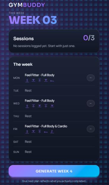 AI-generated weekly plan, adapts to what you complete